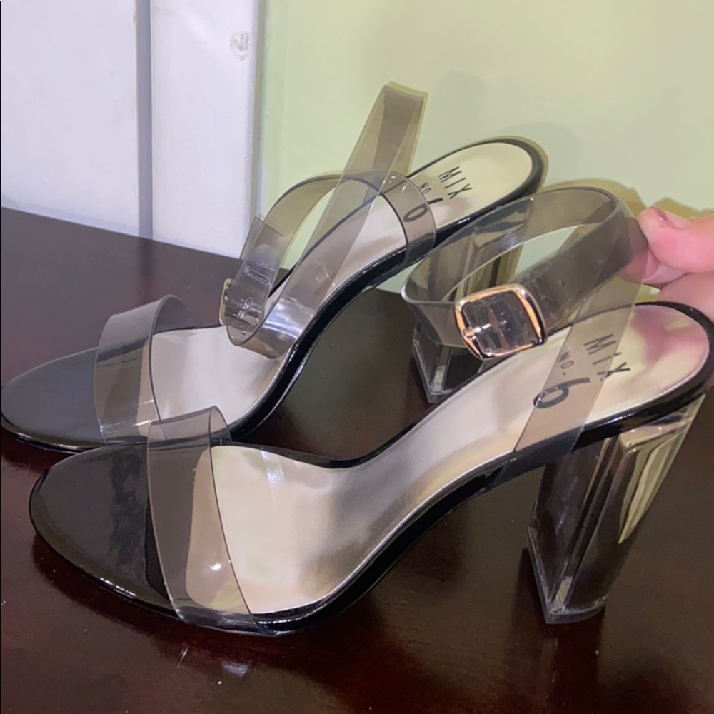 Clear Black Strappy Heel Sandals